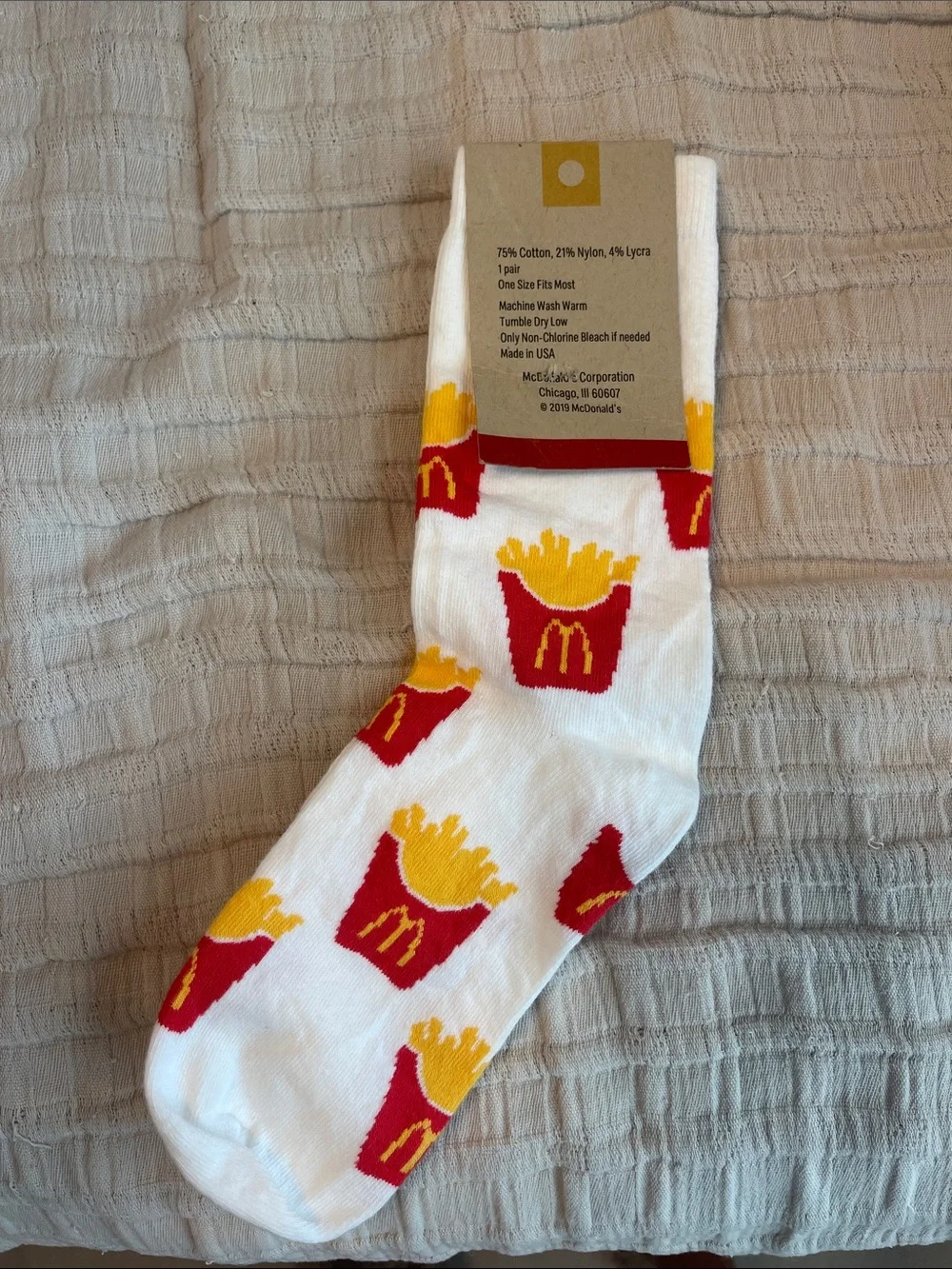 McDonald's White Crew Socks with Red Fry Box & Yellow Fries Pattern